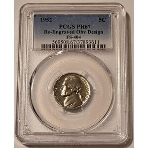 1952 Jefferson Nickel Re-Engraved Obverse Design FS-404 Proof PR67 PCGS